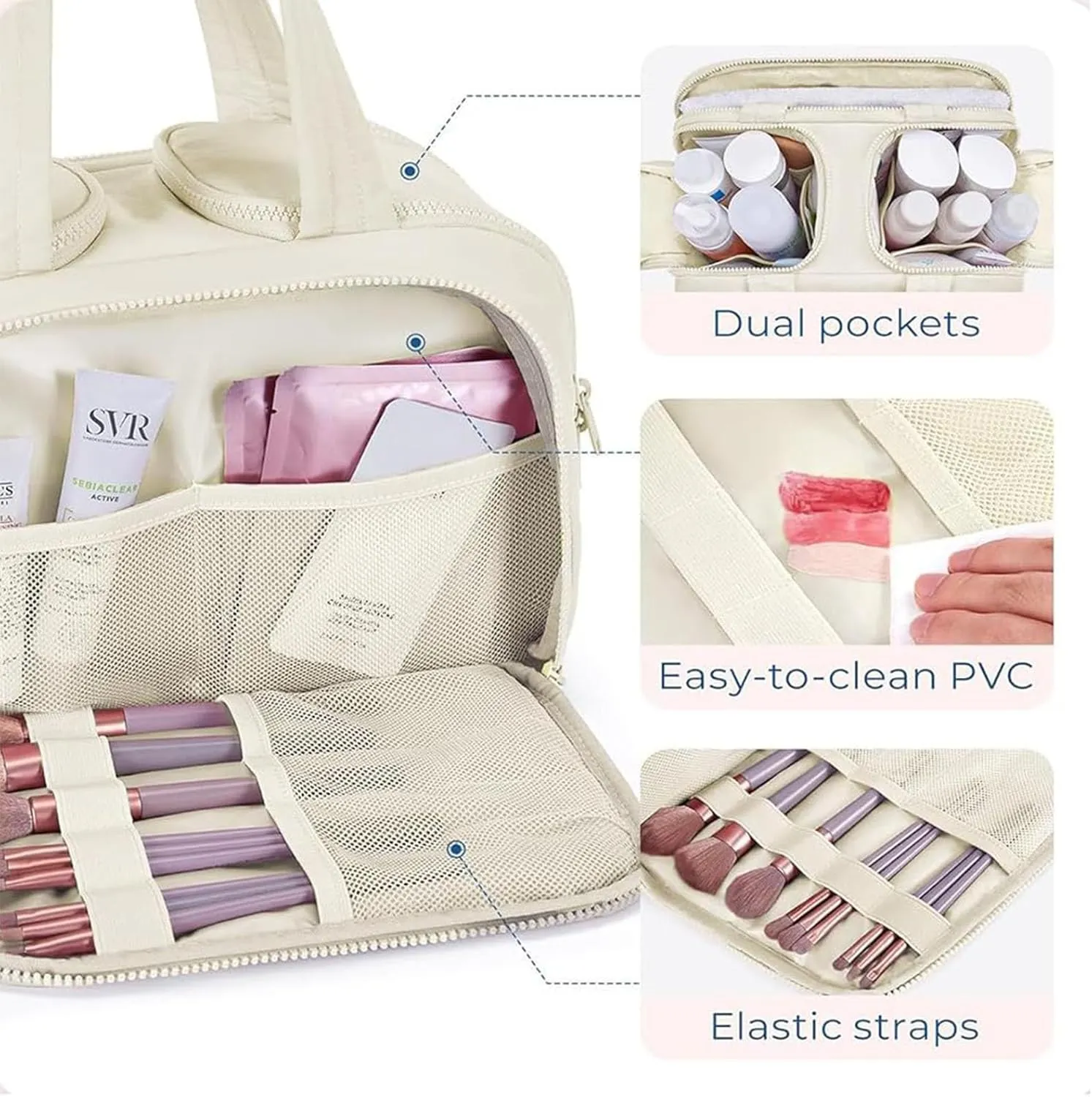 Travel Cosmetic Bag, Large Capacity Wide-Open Travel Cosmetic Bag, Traveling Toiletry Bags For Women, Lightweight Makeup Organizer For Essentials, Toiletries (BB)