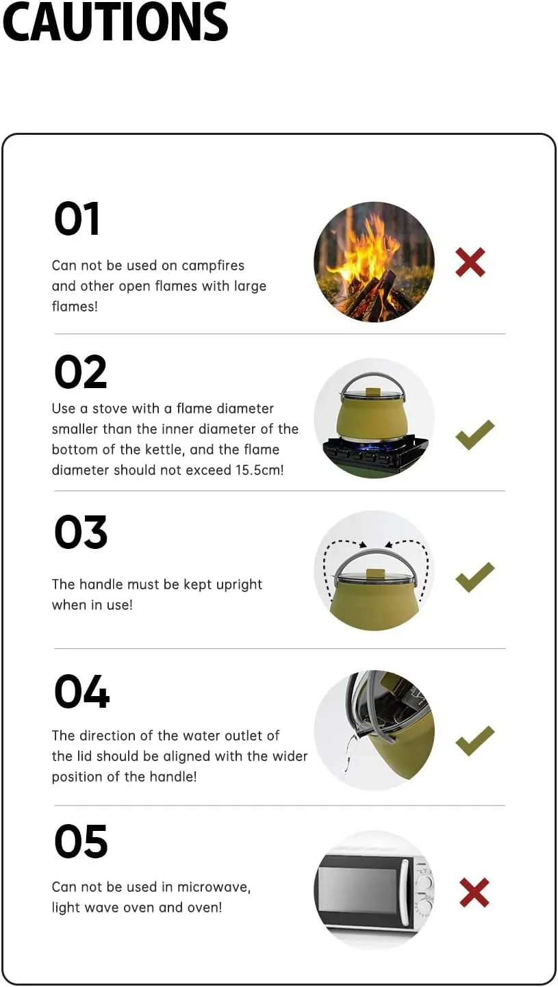 Travel Foldable Kettle, Collapsible Food Grade Silicone Small Kettle Boiling water（1000ml) (Dark-Green)