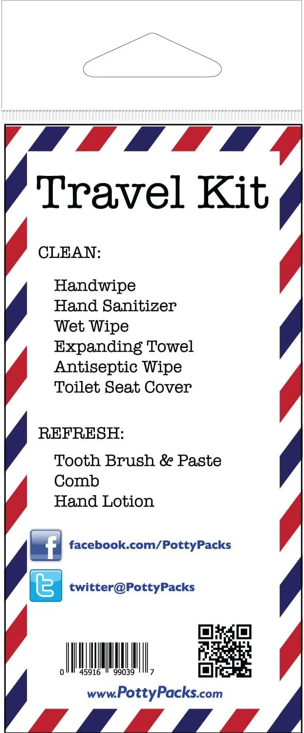 Travel Kit Single Use Traveling Kit with Tooth Brush & Paste, Compressed Towel, Comb, Skin Lotion, Antiseptic Wipe, Wet Wipe & Hand Sanitizer - 10 Units
