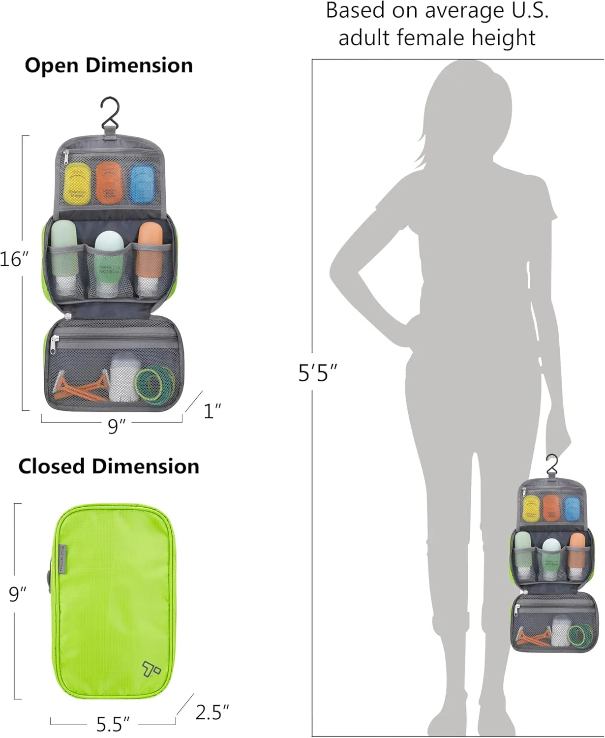 Travelon Compact Hanging Toiletry Kit, Lime, One Size