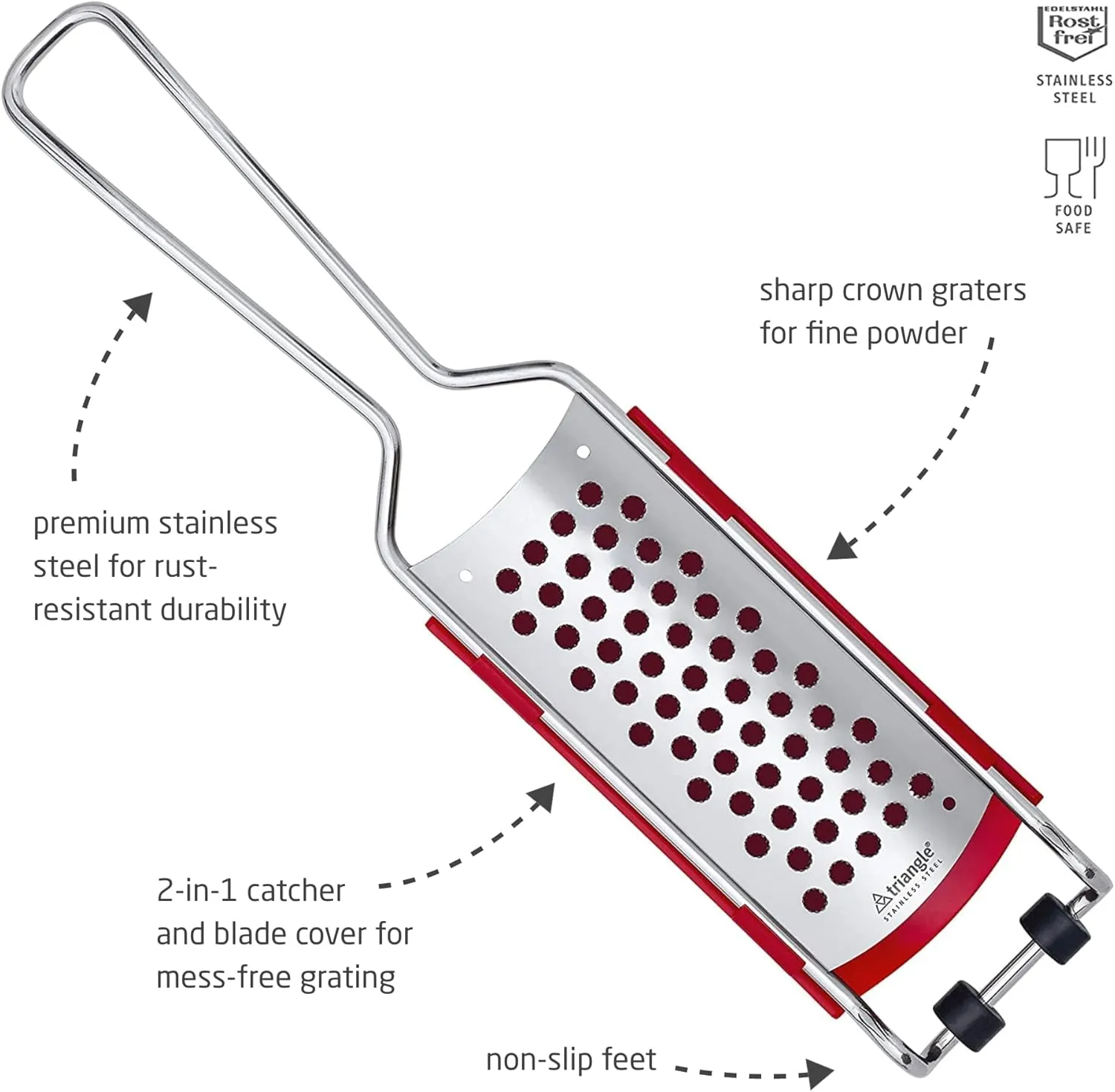 triangle Parmesan Grater with Removable Catcher - Ultra-Sharp Stainless Steel for Easy, Mess-Free Grating - Compact Design - Dishwasher Safe