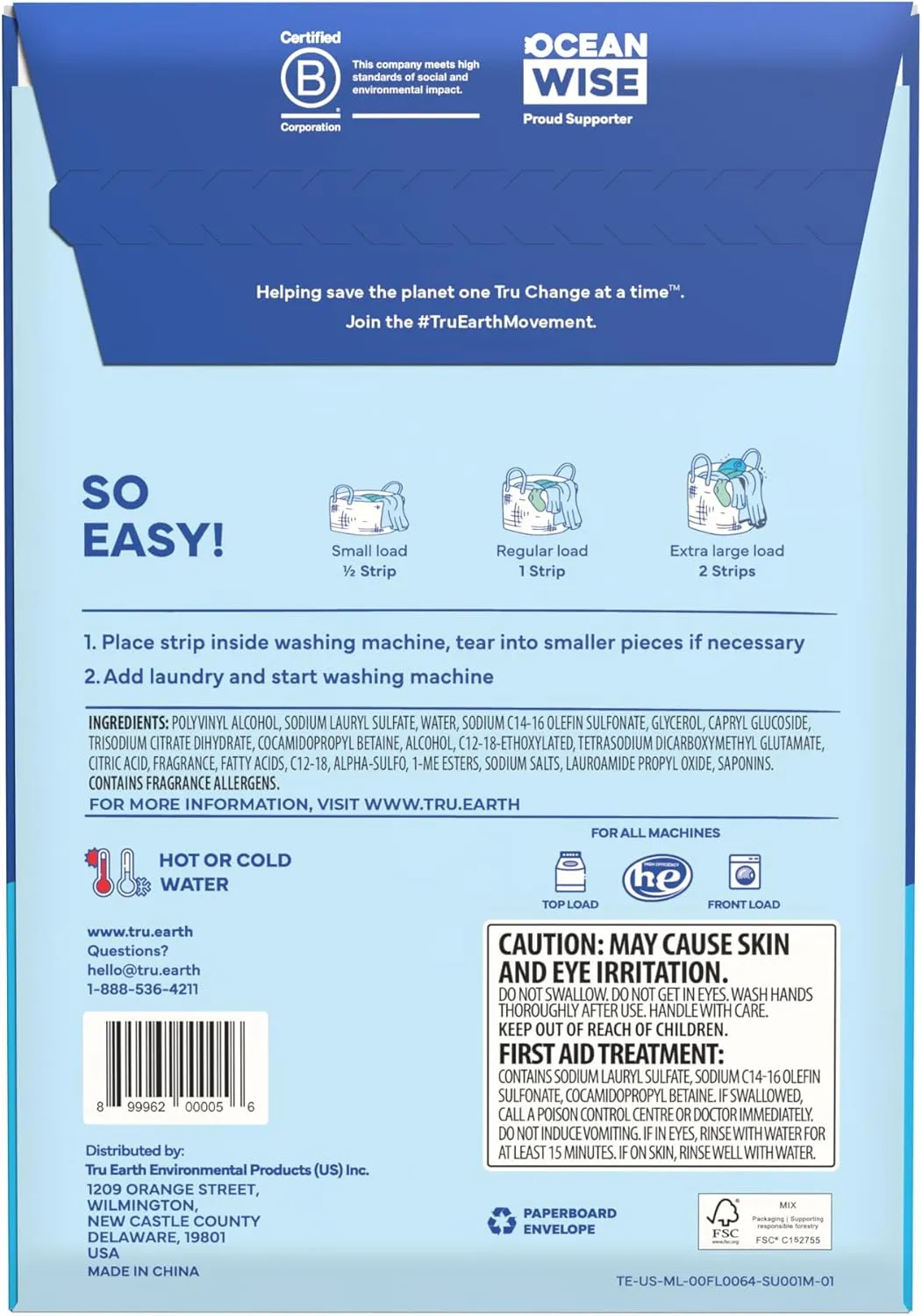 Tru Earth Compact Dry Laundry Detergent - Up to 128 Loads (64 Sheets) - Paraben-Free - Original Eco-Strip Liquidless Detergent, Travel - Fresh Linen | Packaging May Vary