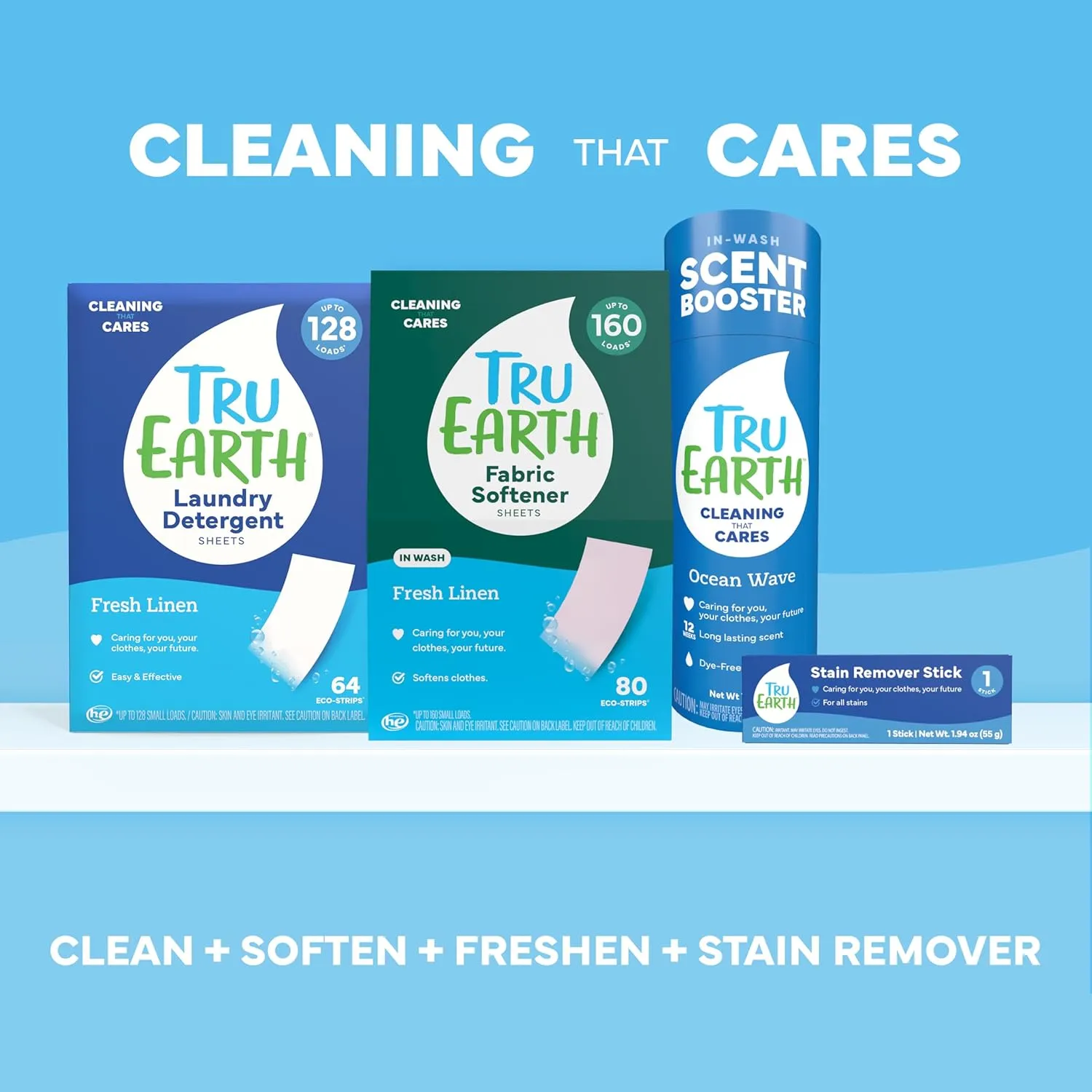 Tru Earth Compact Dry Laundry Detergent - Up to 128 Loads (64 Sheets) - Paraben-Free - Original Eco-Strip Liquidless Detergent, Travel - Fresh Linen | Packaging May Vary