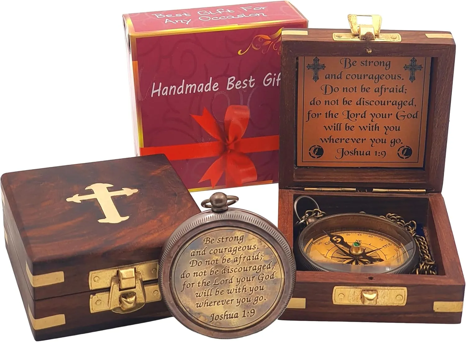 Trust in The Lord with All Your Heart - Proverbs 3:5-6 Quote Engraved Compass with Wooden Box, Greeting Card, Gift Compass, Graduation Day Gifts 2025 for Women Men Boys Girls
