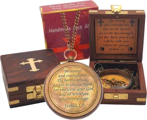 Trust in The Lord with All Your Heart - Proverbs 3:5-6 Quote Engraved Compass with Wooden Box, Greeting Card, Gift Compass, Graduation Day Gifts 2025 for Women Men Boys Girls