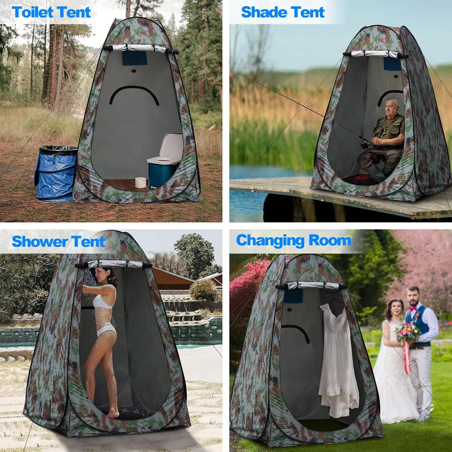 TUKAILAI Portable Pop Up Privacy Tent, Outdoor Camping Bathroom Toilet Shower Tent Spacious Dressing Changing Room for Hiking Beach Picnic Fishing, Instant Rain Shelter with Carrying Bag