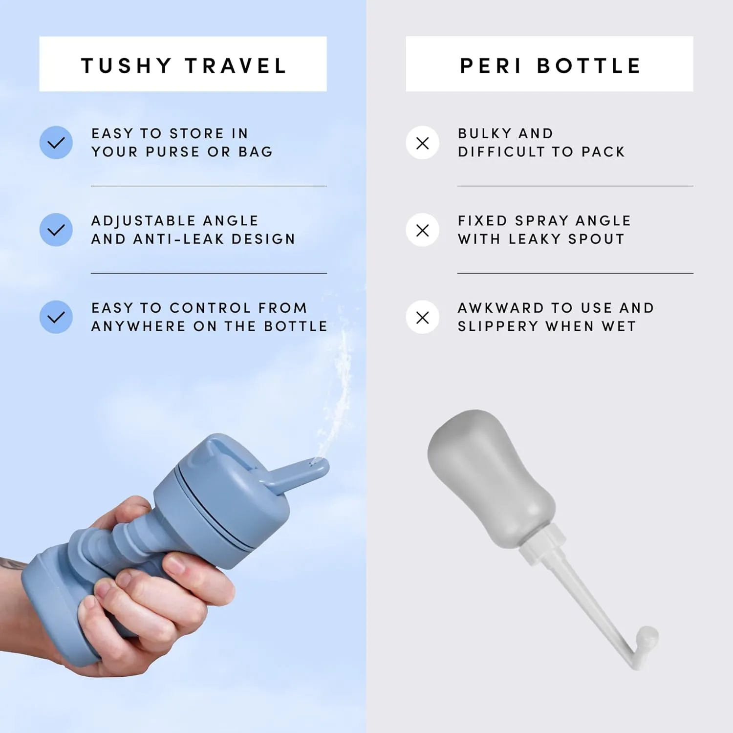 TUSHY Travel Bidet: Collapsible & Expandable for Discreet Portability, Refreshing Clean for Home, Camping, Outdoors & Travel (Helps Hemorrhoid Relief, Peri Bottle for Postpartum Care) (Pebble)
