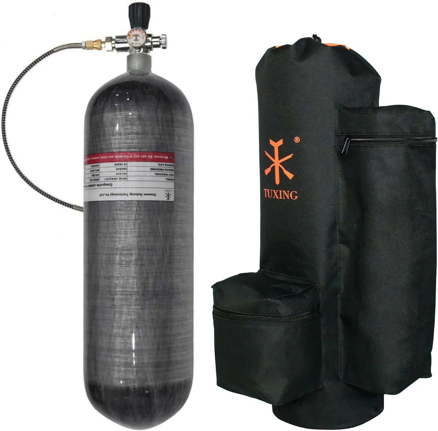 TUXING 4500psi 6.8L/414ci Carbon Fiber Paintball HPA Air Tank with PCP Compressed Air System with Valve Regulator Gauge for PCP Air Rifles