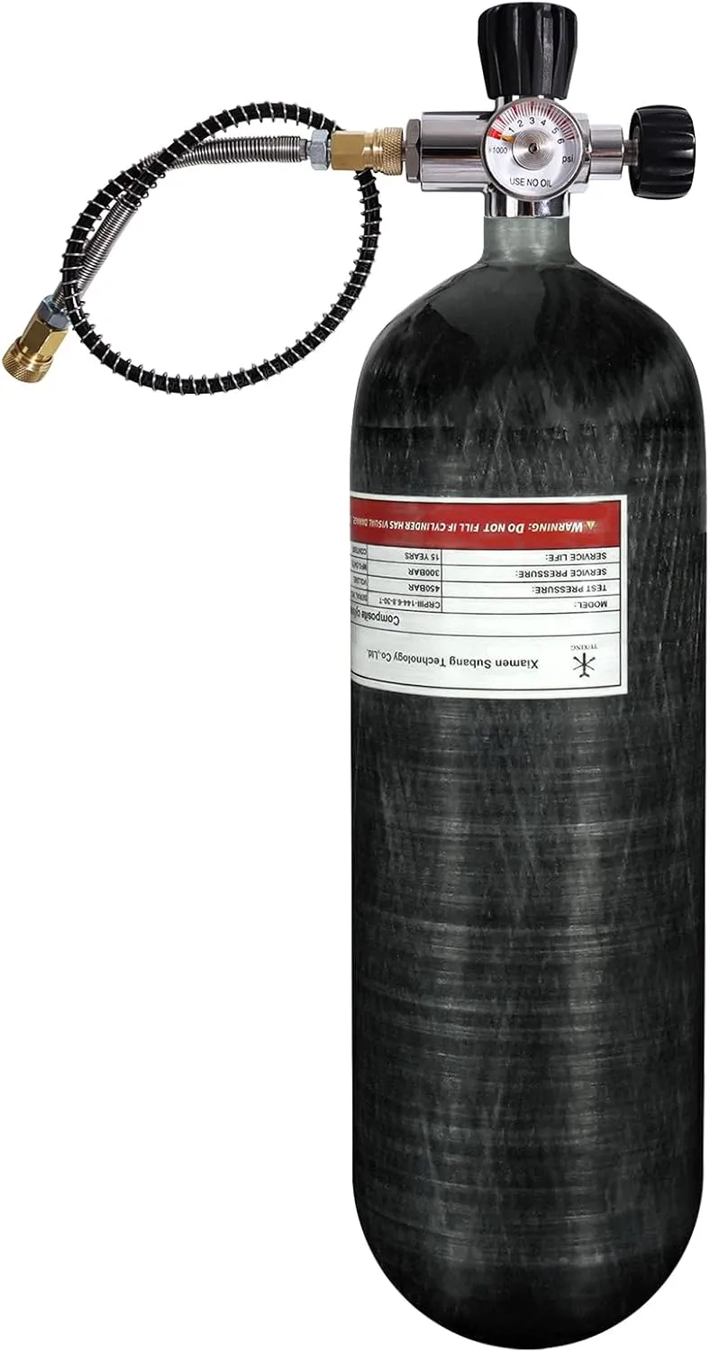 TUXING 4500psi 6.8L/414ci Carbon Fiber Paintball HPA Air Tank with PCP Compressed Air System with Valve Regulator Gauge for PCP Air Rifles