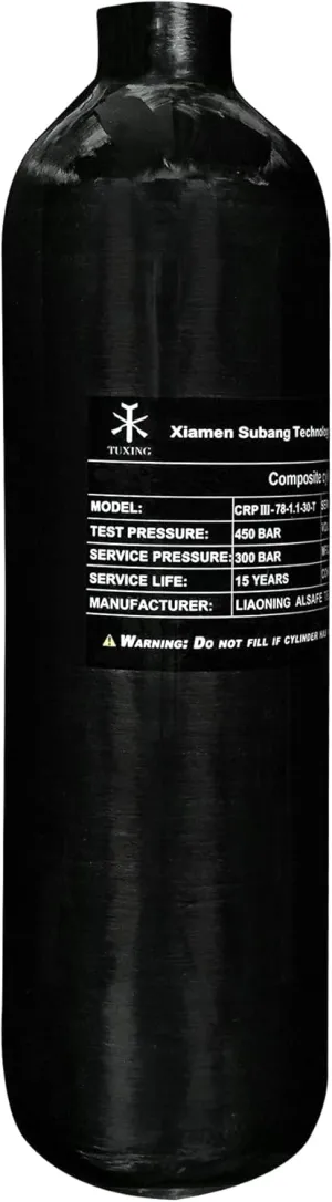 TUXING 4500Psi Carbon Fiber Air Tank 1.1L 67Cu in 1100cc Pcp HPA Bottle,Gas Cylinder,Paintball Hunting for PCP Air Rifle Gun Daystate and FX Thread M18 * 1.5 (1.1L Black Carbon Fiber Tank)