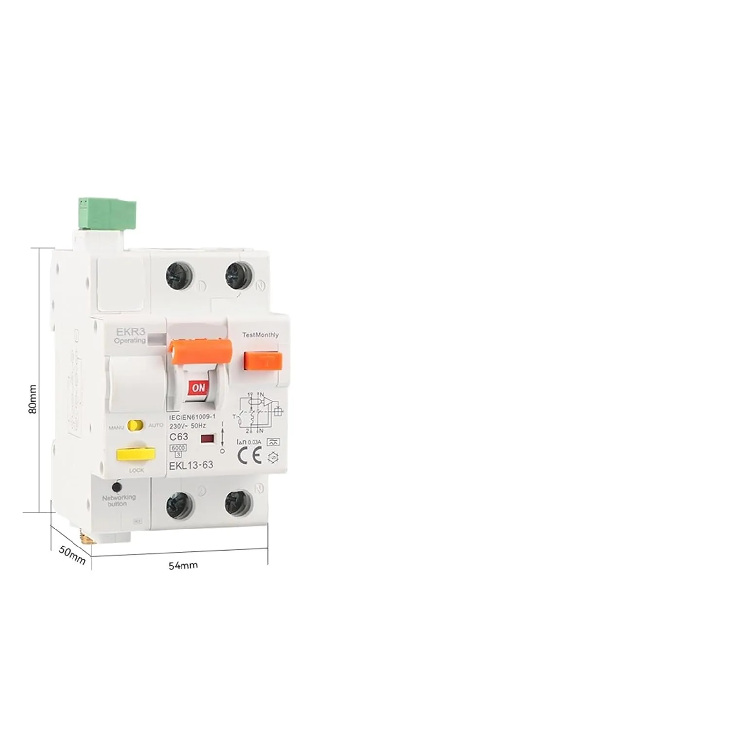 Tuya WlFl Smart Circuit Breaker RCBO Smart Life Remote Control Short Circuit Protection Timed 2P withour metering EKR3L(40A)