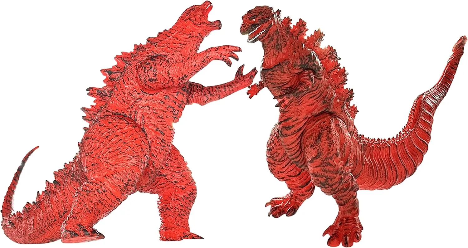 TwCare Set of 2 Godzilla Legendary Fire Shin Figure Flaming King of The Monsters Toys, Movable Joints Burning Action Movie Series Soft Vinyl, Carry Bag