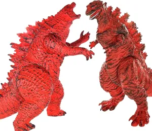 TwCare Set of 2 Godzilla Legendary Fire Shin Figure Flaming King of The Monsters Toys, Movable Joints Burning Action Movie Series Soft Vinyl, Carry Bag