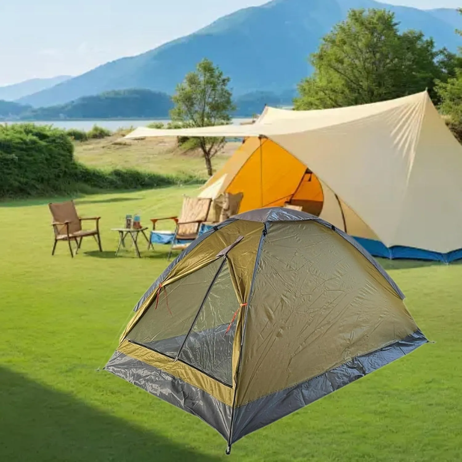 Two Person Camping Tent Foldable Canopy Protection Easy Setup Single Layer Sun Shelter for Beach Garden Outdoor Sports Family