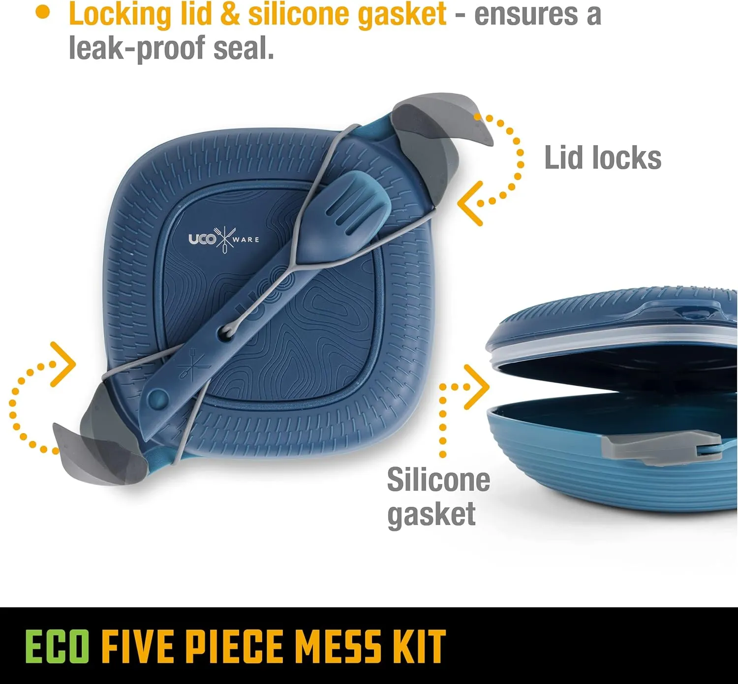 UCO Recycled ECO 5-Piece Camping Mess Kit with Bowl, Plate, Switch Spork Utensil Set