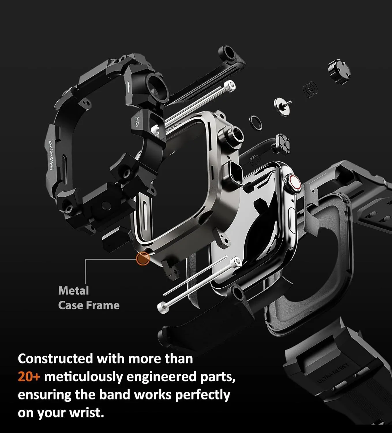 ULTIMAL Rugged Case with Band for Apple Watch 44mm,Compatible with Apple Watch Series SE/SE 2nd Generation/6/5/4, Military Grade Shockproof Bumper Cover for iWatch Tactical Band Men (44mm,Black)