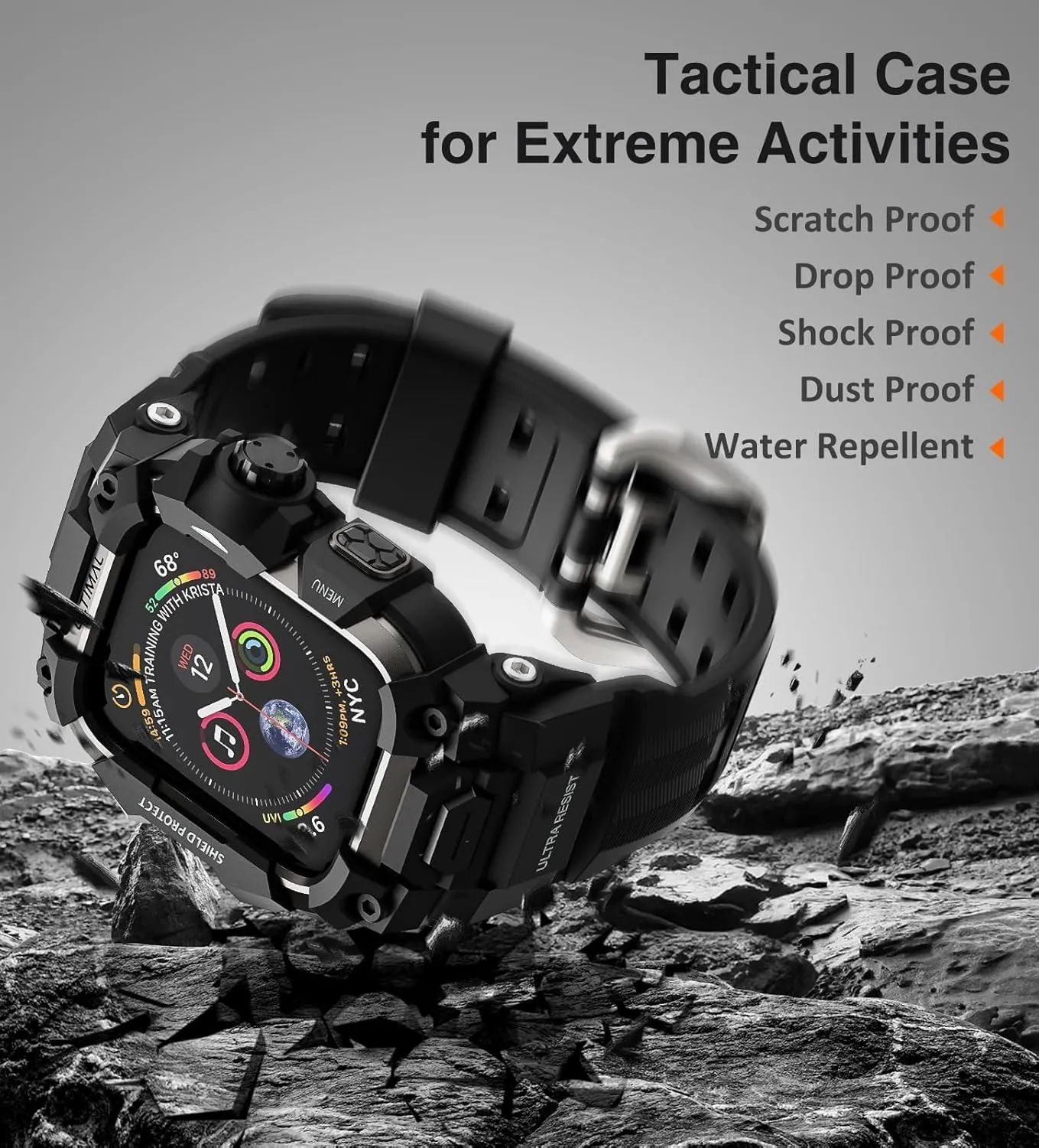 ULTIMAL Rugged Case with Band for Apple Watch 44mm,Compatible with Apple Watch Series SE/SE 2nd Generation/6/5/4, Military Grade Shockproof Bumper Cover for iWatch Tactical Band Men (44mm,Black)