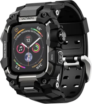 ULTIMAL Rugged Case with Band for Apple Watch 44mm,Compatible with Apple Watch Series SE/SE 2nd Generation/6/5/4, Military Grade Shockproof Bumper Cover for iWatch Tactical Band Men (44mm,Black)