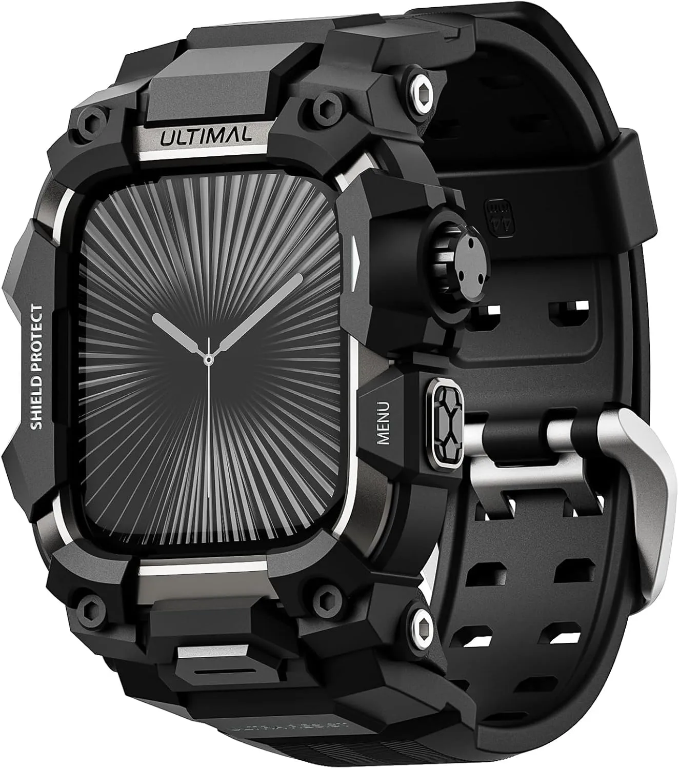 ULTIMAL Rugged Case with Band for Apple Watch 46mm,Compatible with Apple Watch Series 10, Military Grade Shockproof Bumper Cover for iWatch Tactical Band Men (46mm,Black)