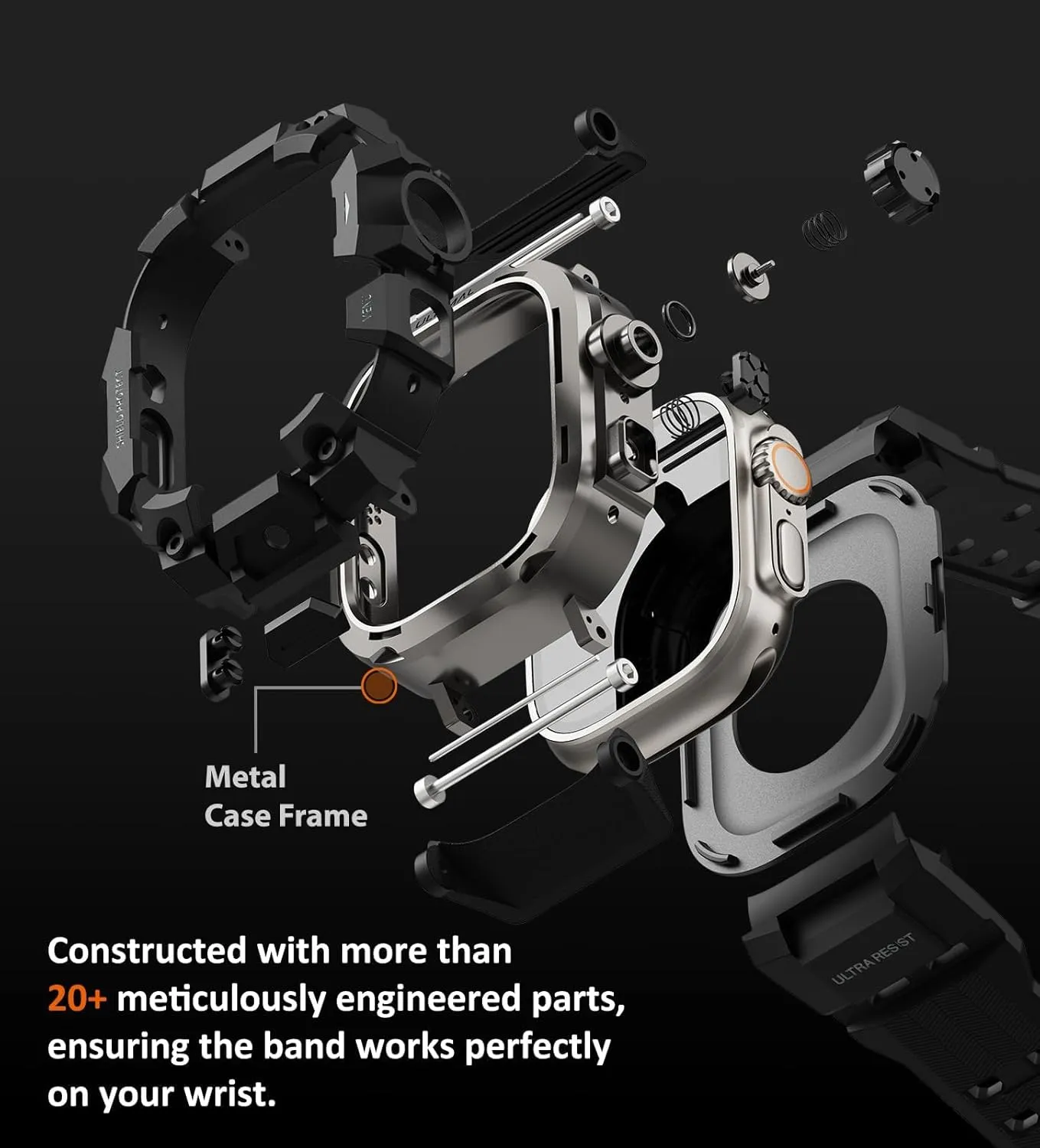 ULTIMAL Rugged Case with Band for Apple Watch 49mm,Compatible with Apple Watch Ultra/Ultra 2, Military Grade Shockproof Bumper Cover for iWatch Tactical Band Men (49mm,Black)