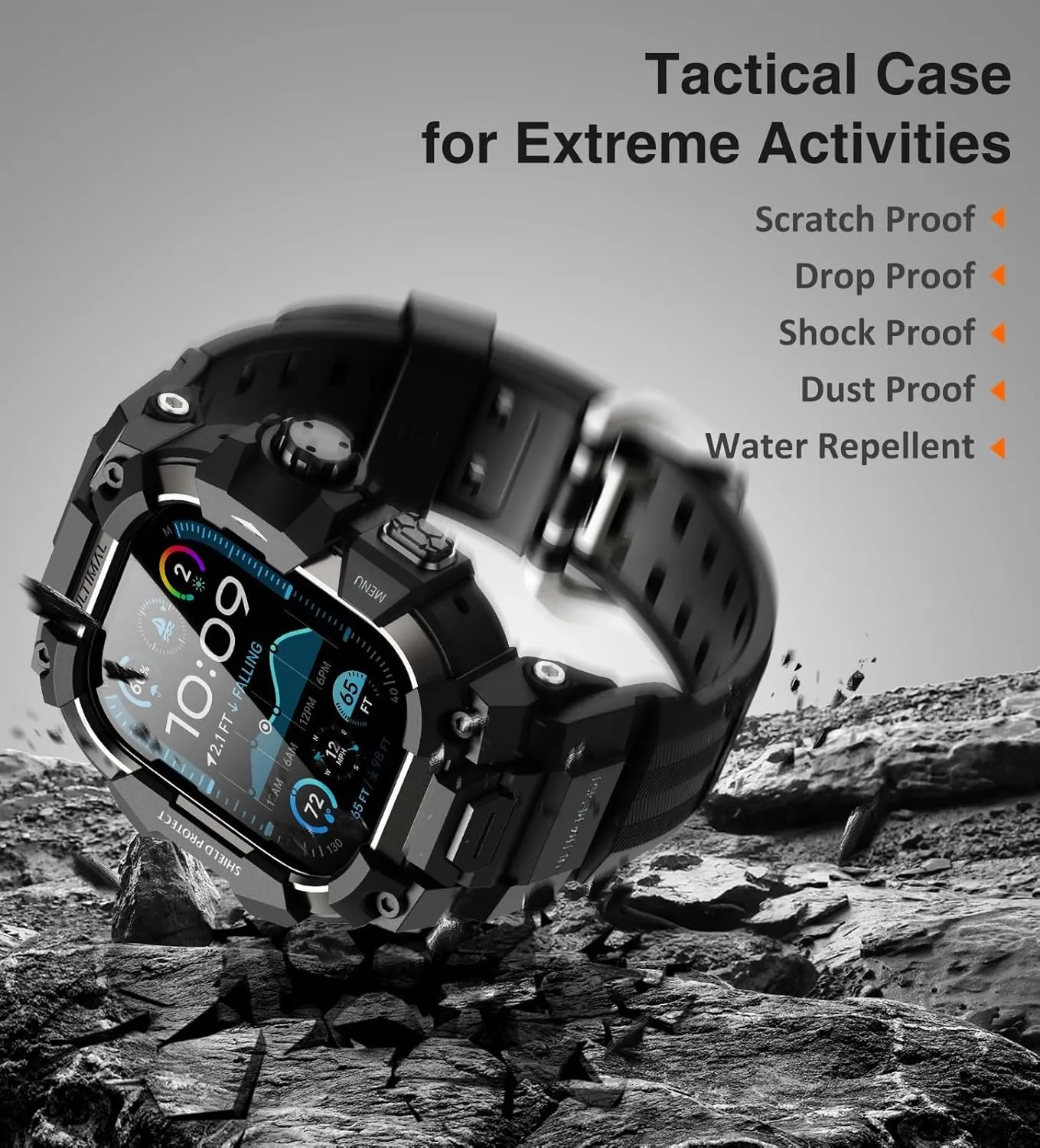 ULTIMAL Rugged Case with Band for Apple Watch 49mm,Compatible with Apple Watch Ultra/Ultra 2, Military Grade Shockproof Bumper Cover for iWatch Tactical Band Men (49mm,Black)
