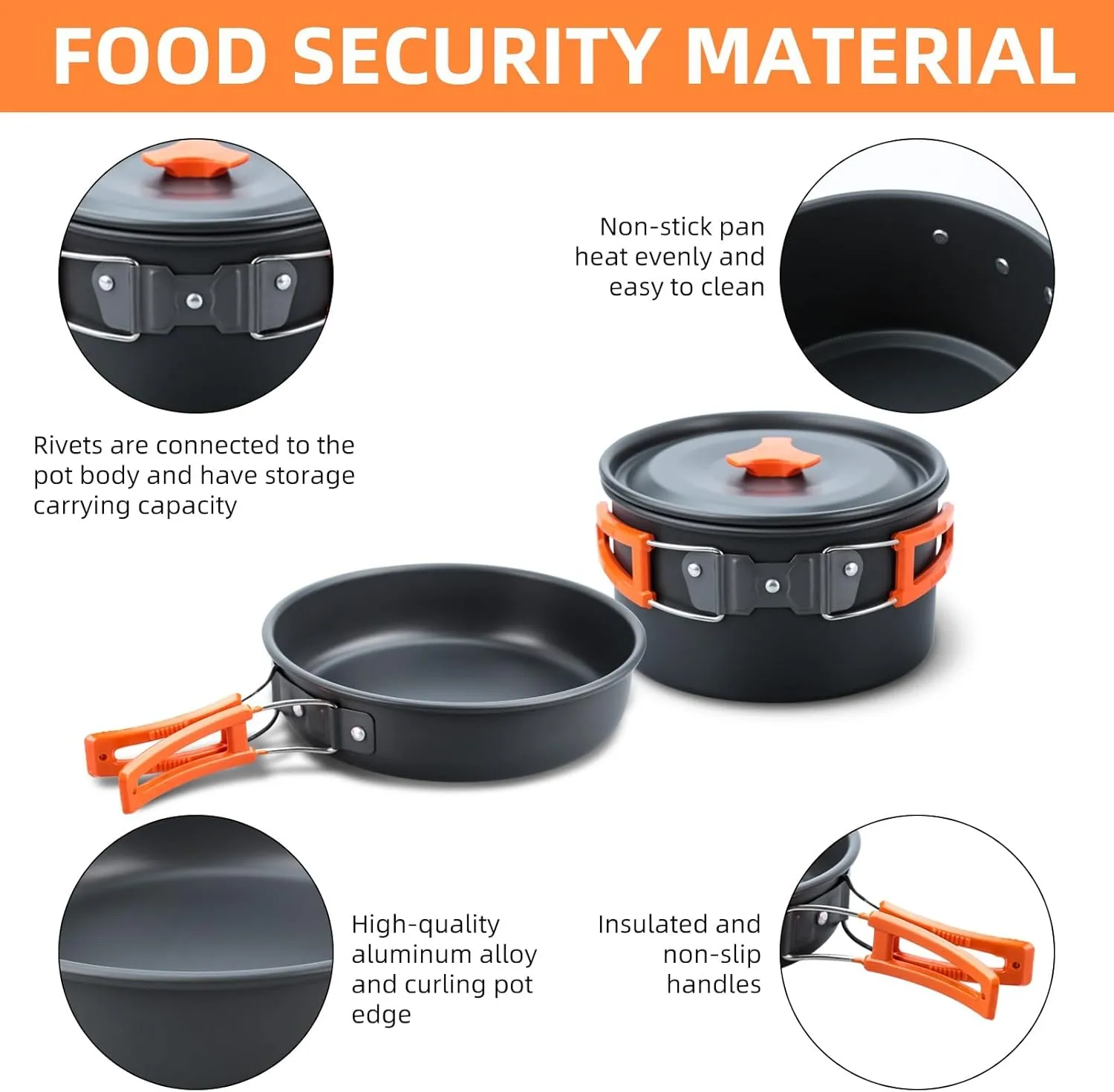 Ultimate Outdoor Cooking Set: Non-Stick Camping Cookware Kit, Stainless Steel Fork and Spoon - Ideal for Backpacking, Hiking, and Picnics