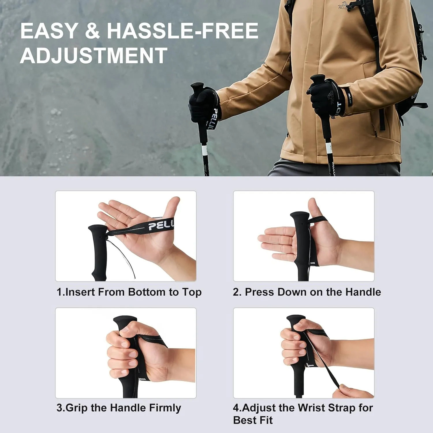 Ultralight Trekking Pole Carbon Fiber & Aluminum Alloy Hiking Pole 3-Section Telescopic Hiking Stick with EVA Foam Grips Adjustable Walking Stick for Hiking