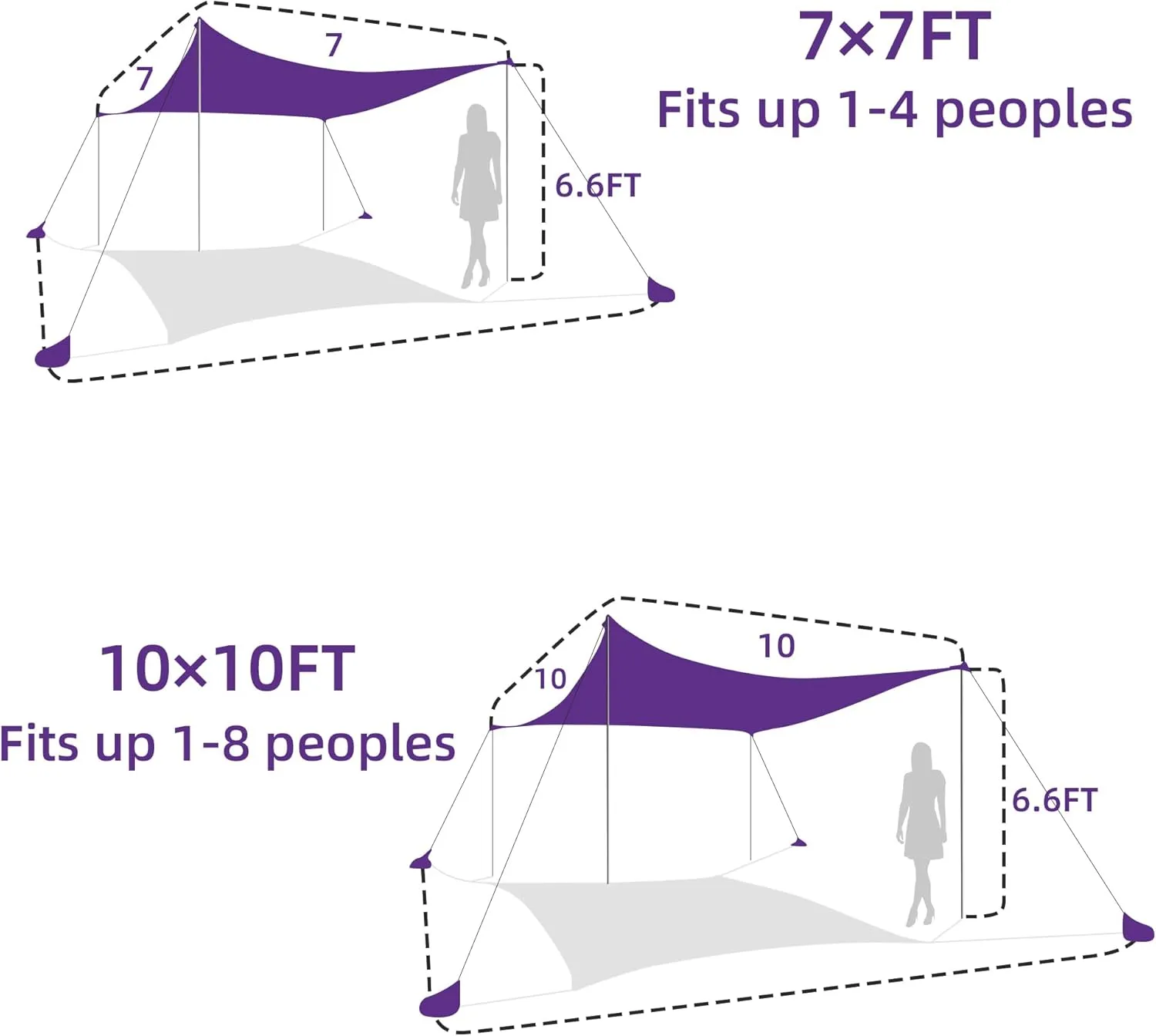 UMARDOO Family Beach Tent Canopy Sun Shade Portable 10×10FT, Large Wind Resistance Beach Sun Shelter Easy Setup with Packable Carry Bag for Outdoor Travel UPF 50 (Purple)