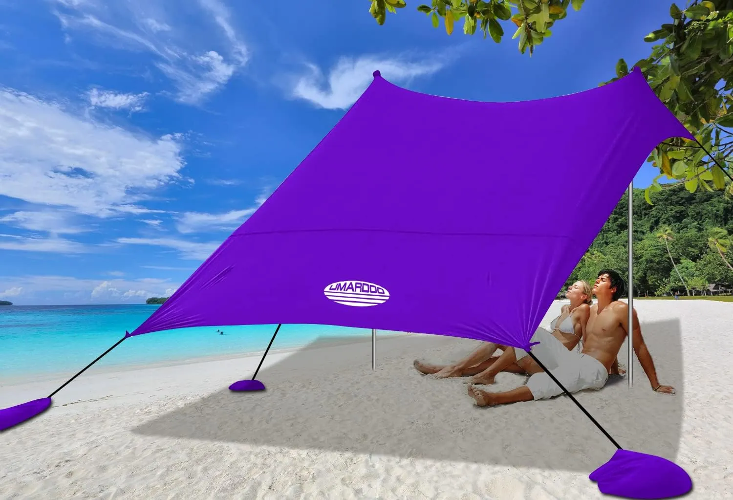 UMARDOO Family Beach Tent Canopy Sun Shade Portable 10×10FT, Large Wind Resistance Beach Sun Shelter Easy Setup with Packable Carry Bag for Outdoor Travel UPF 50 (Purple)