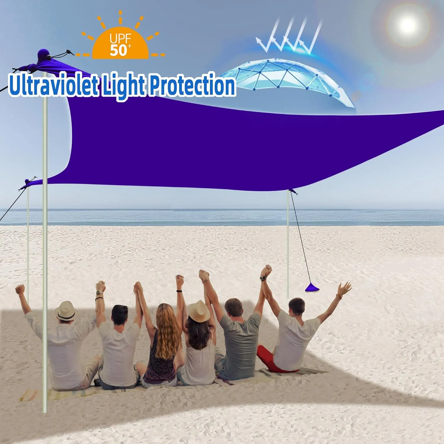 UMARDOO Family Beach Tent Canopy Sun Shade Portable 10×10FT, Large Wind Resistance Beach Sun Shelter Easy Setup with Packable Carry Bag for Outdoor Travel UPF 50 (Purple)