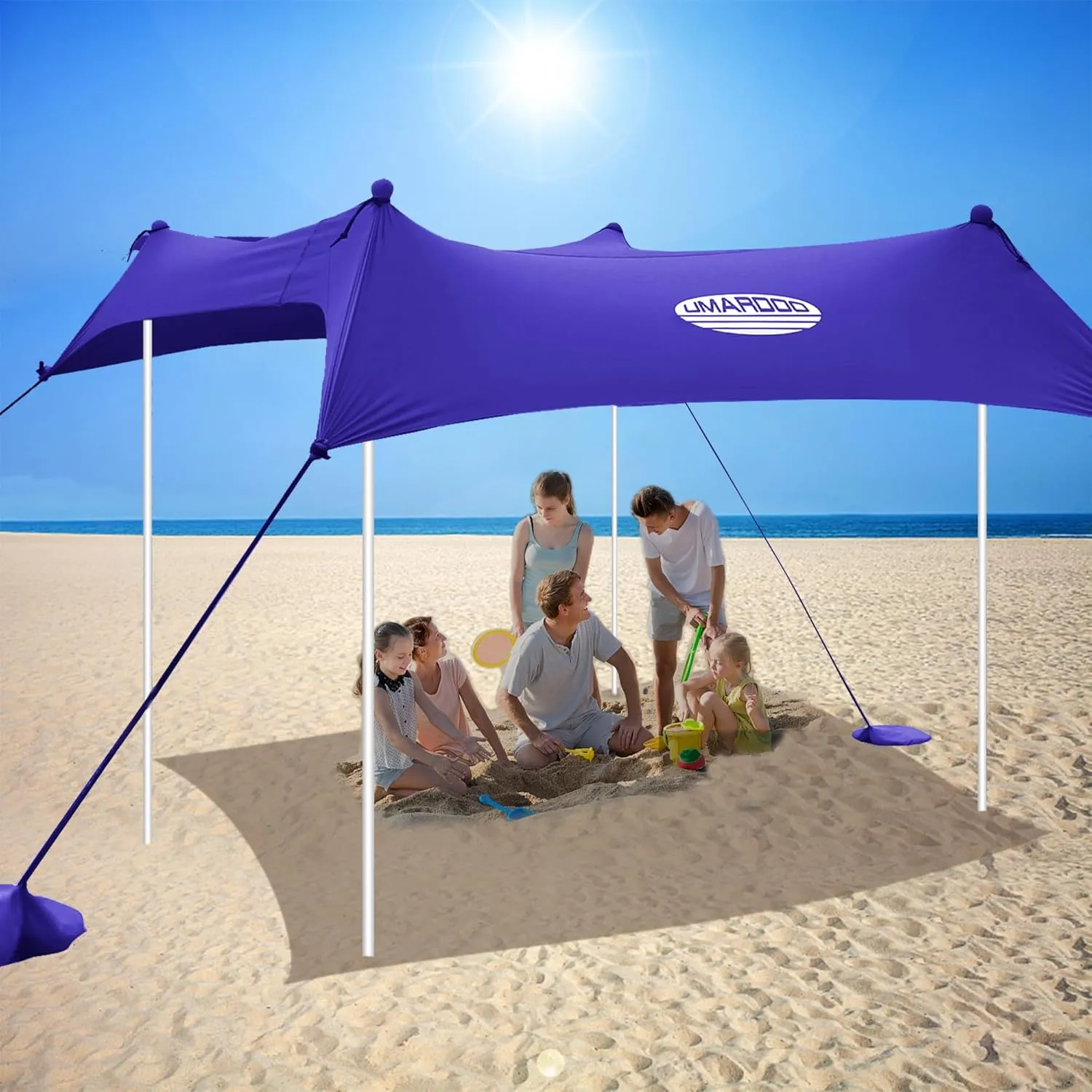 UMARDOO Family Beach Tent Canopy Sun Shade Portable 10×10FT, Large Wind Resistance Beach Sun Shelter Easy Setup with Packable Carry Bag for Outdoor Travel UPF 50 (Purple)