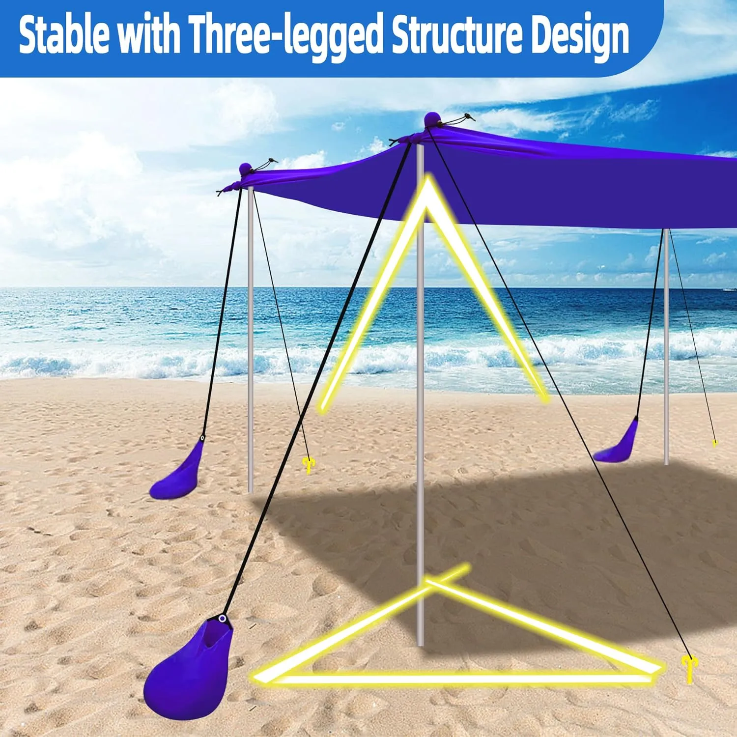 UMARDOO Family Beach Tent Canopy Sun Shade Portable 10×10FT, Large Wind Resistance Beach Sun Shelter Easy Setup with Packable Carry Bag for Outdoor Travel UPF 50 (Purple)
