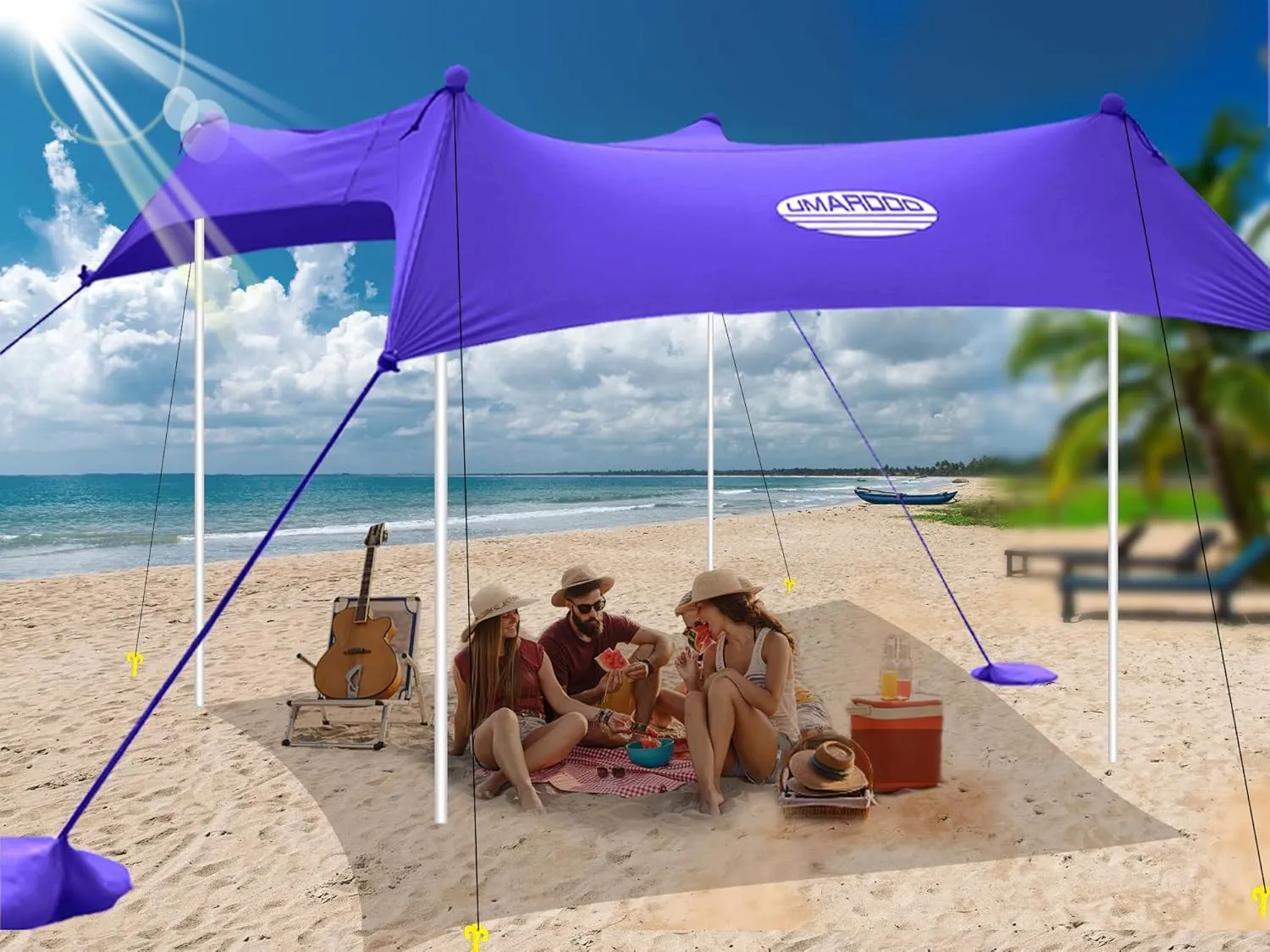 UMARDOO Family Beach Tent Canopy Sun Shade Portable 10×10FT, Large Wind Resistance Beach Sun Shelter Easy Setup with Packable Carry Bag for Outdoor Travel UPF 50 (Purple)