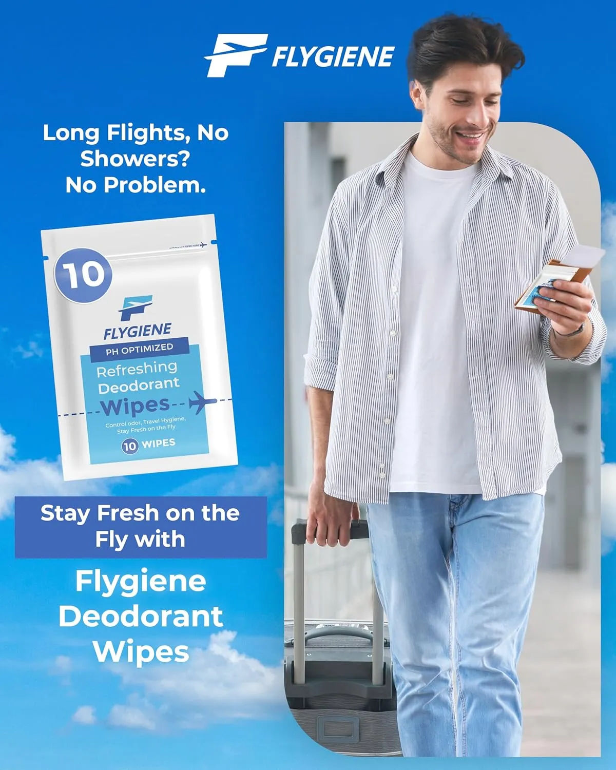 Underarm Wipes for Men & Women – Compact, TSA-Approved, & Convenient Travel Wipes for On-the-Go Freshness - Deodorant Wipes Individually Wrapped – 30 Packs