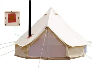 UNISTRENGH 4 Season Large Waterproof Cotton Canvas Bell Tent Beige Glamping Tent with Roof Stove Jack Hole for Camping Hiking Christmas Party