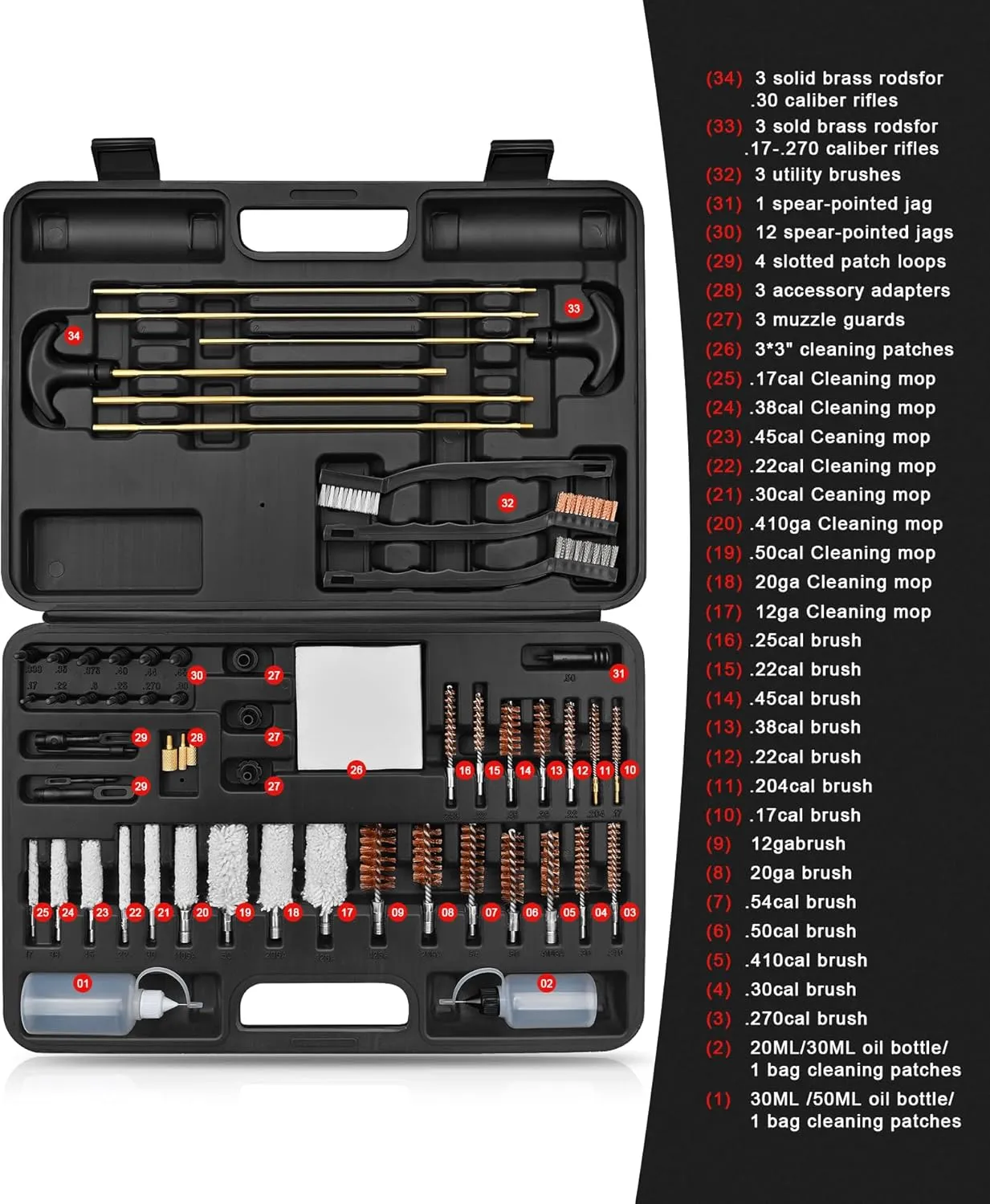 Universal Cleaning Kit for All Complete Firearm Cleaning Set with Brass Rods, Nylon Brushes Portable Case – Pistol, Rifle, Shotgun Cleaning Tools