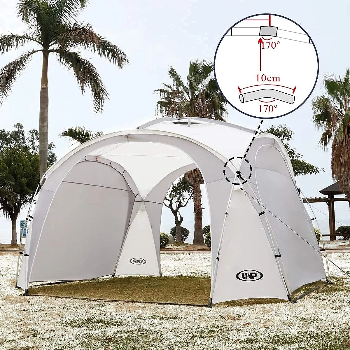 UNP Easy Beach Tent Pop Up Canopy UPF50  Tent with Side Wall, Ground Pegs, and Stability Poles, Sun Shelter Rainproof, Waterproof for Camping Trips, Backyard Fun, Party Or Picnics