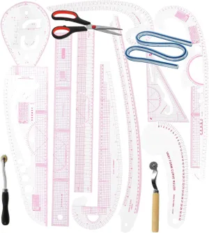 Uonlytech 14Pcs Professional Sewing Ruler Measurement Tools with Accurate Scale for Tailors Designers and Beginners for Patterning and Cutting