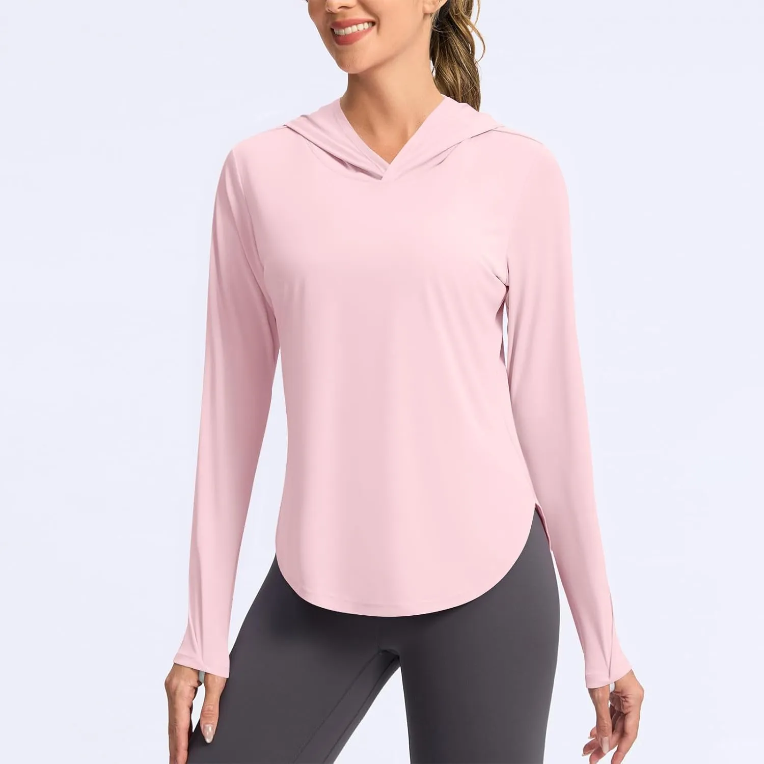 UPF 50  Women's Sun Shirt UV Protection Hoodie Lightweight Breathable Long Sleeve Outdoor Rash Guard Hooded T-Shirt