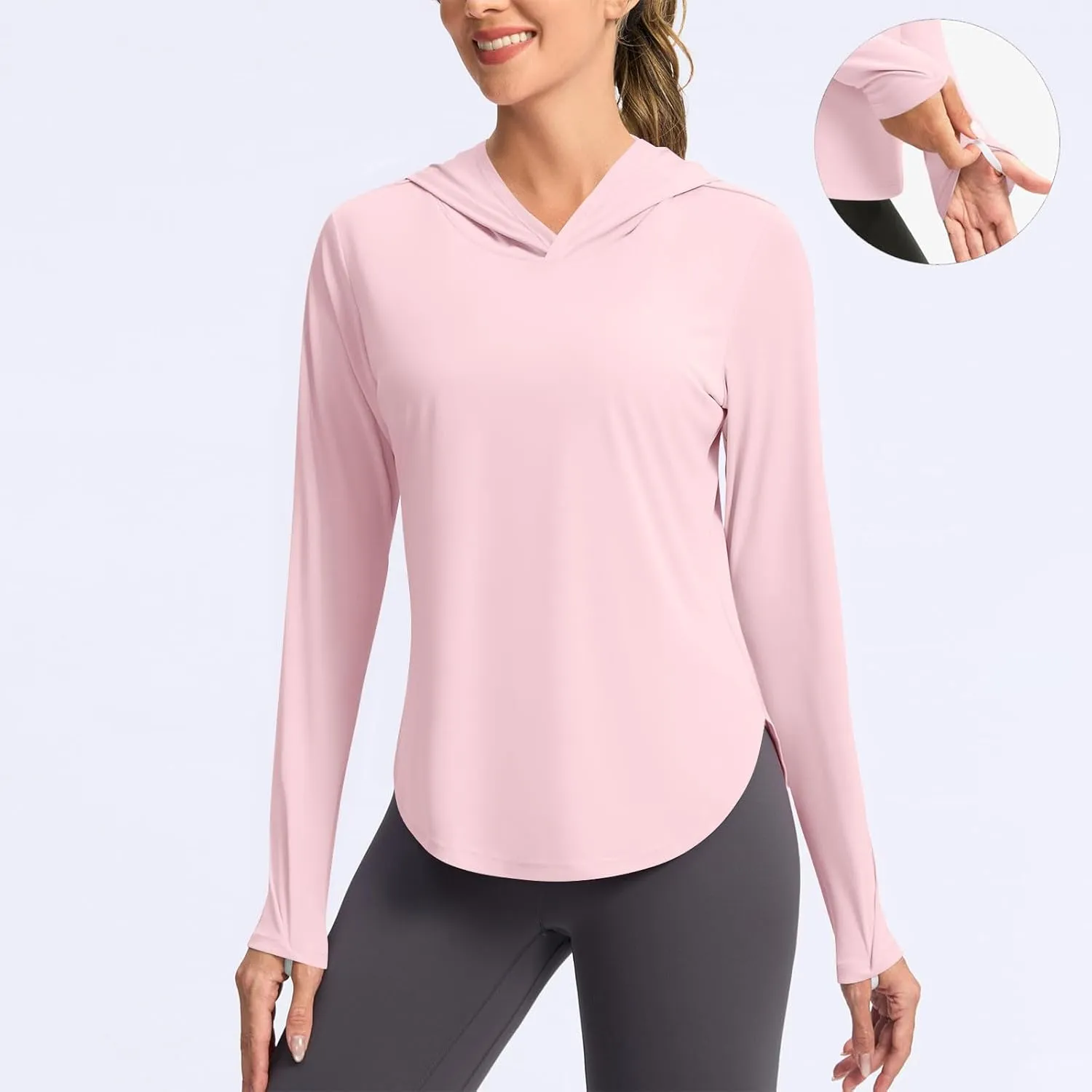 UPF 50  Women's Sun Shirt UV Protection Hoodie Lightweight Breathable Long Sleeve Outdoor Rash Guard Hooded T-Shirt