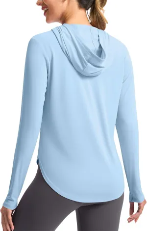 UPF 50  Women's Sun Shirt UV Protection Hoodie Lightweight Breathable Long Sleeve Outdoor Rash Guard Hooded T-Shirt