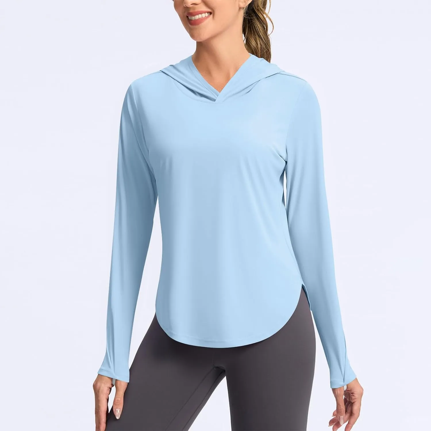 UPF 50  Women's Sun Shirt UV Protection Hoodie Lightweight Breathable Long Sleeve Outdoor Rash Guard Hooded T-Shirt