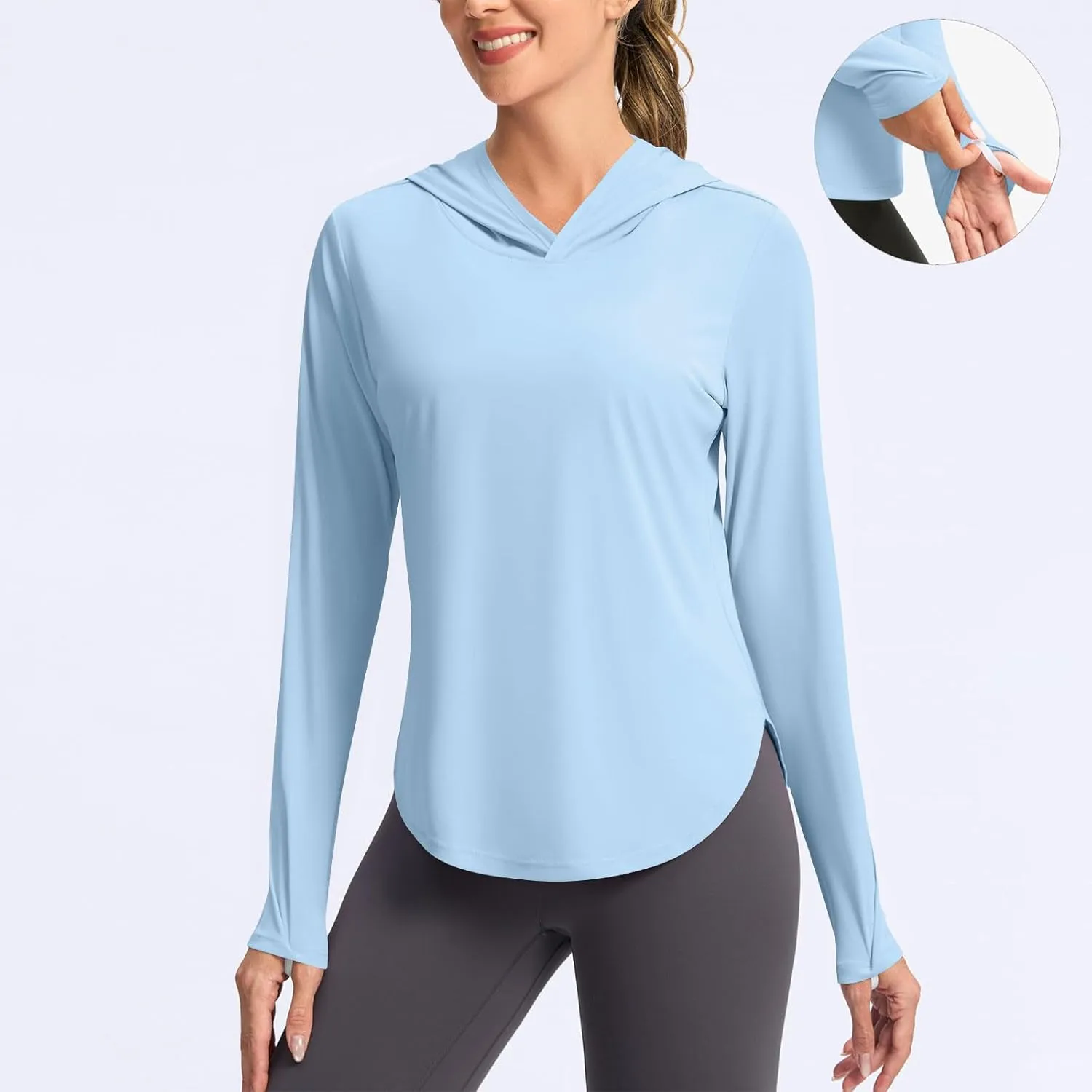 UPF 50  Women's Sun Shirt UV Protection Hoodie Lightweight Breathable Long Sleeve Outdoor Rash Guard Hooded T-Shirt
