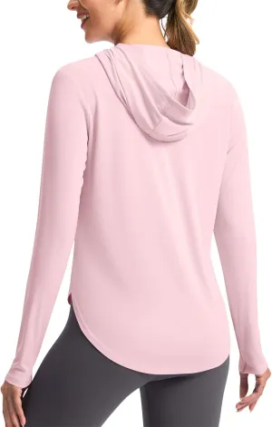 UPF 50  Women's Sun Shirt UV Protection Hoodie Lightweight Breathable Long Sleeve Outdoor Rash Guard Hooded T-Shirt