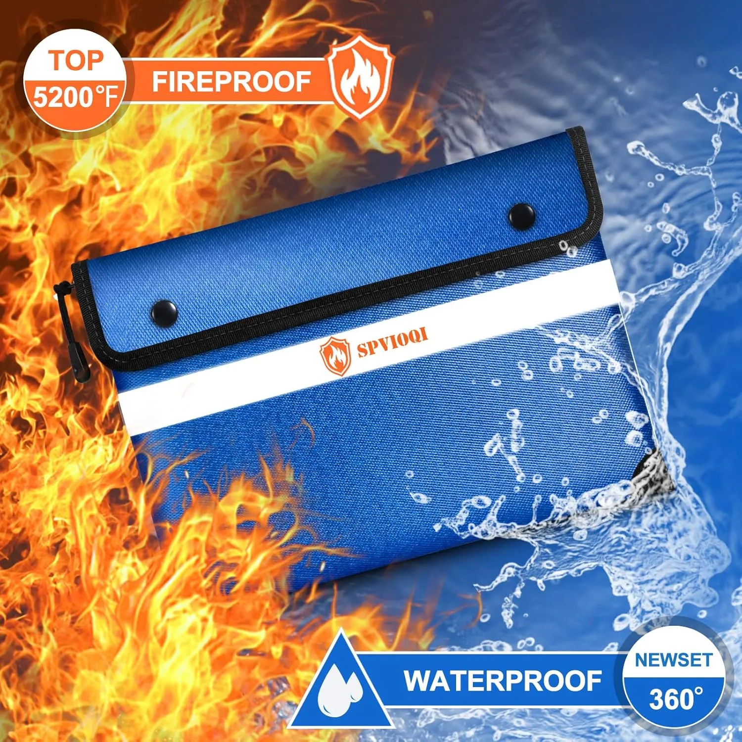 Upgraded 5200°F Fireproof Money Bag, Fireproof Bag with Zipper, Reflective Strip for Fast Find, 8 Layers of Heat Insulated Materials, Water Resistant, Fireproof Money Bag for Cash, A5 Documents