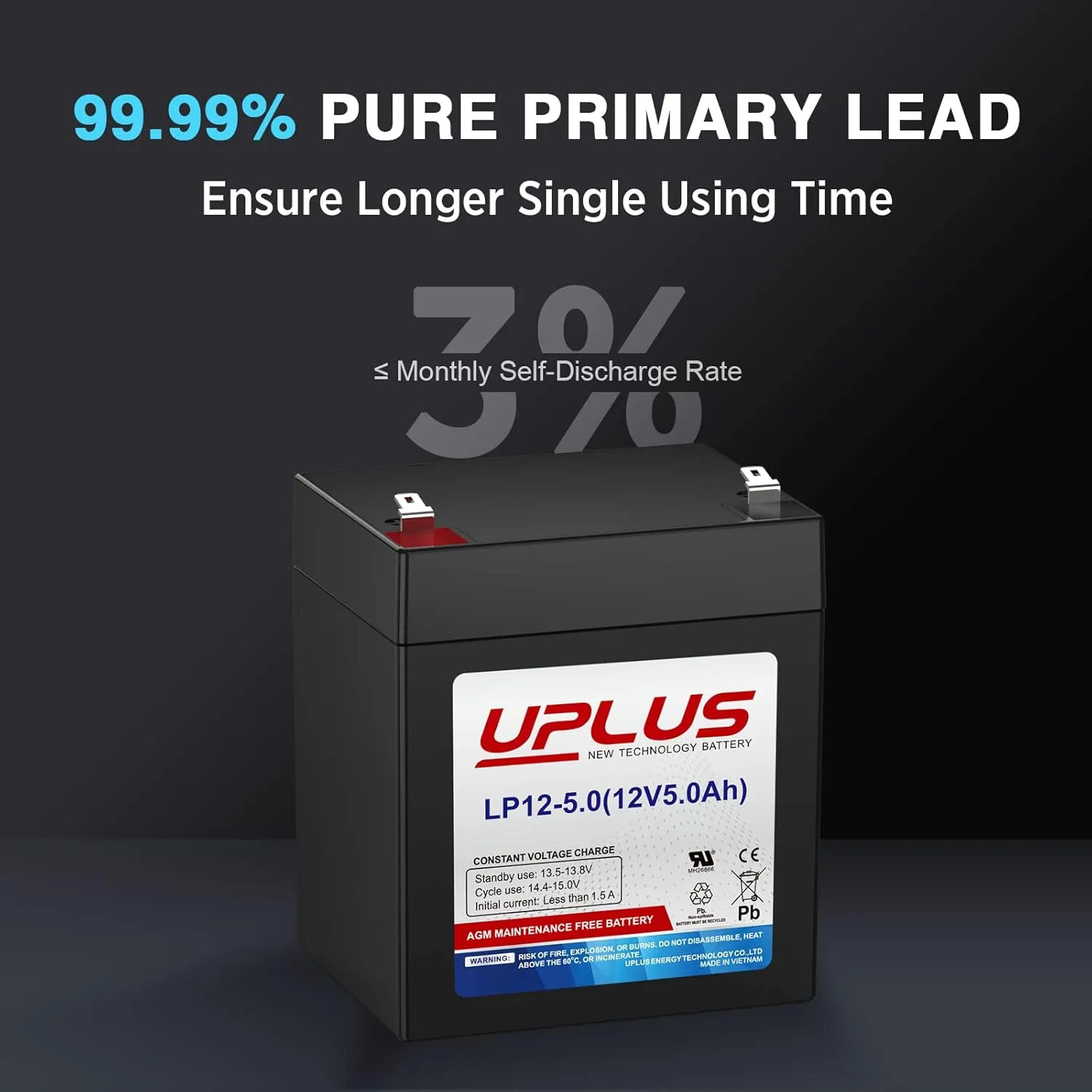 UPLUS LP12-5 12 Volt 5Ah Rechargeable AGM Battery, DJW12-4.5 SLA Battery Replacement Batteries Backup for LiftMaster/Craftsman 4228 Garage Door Opener, Security Alarm System etc.