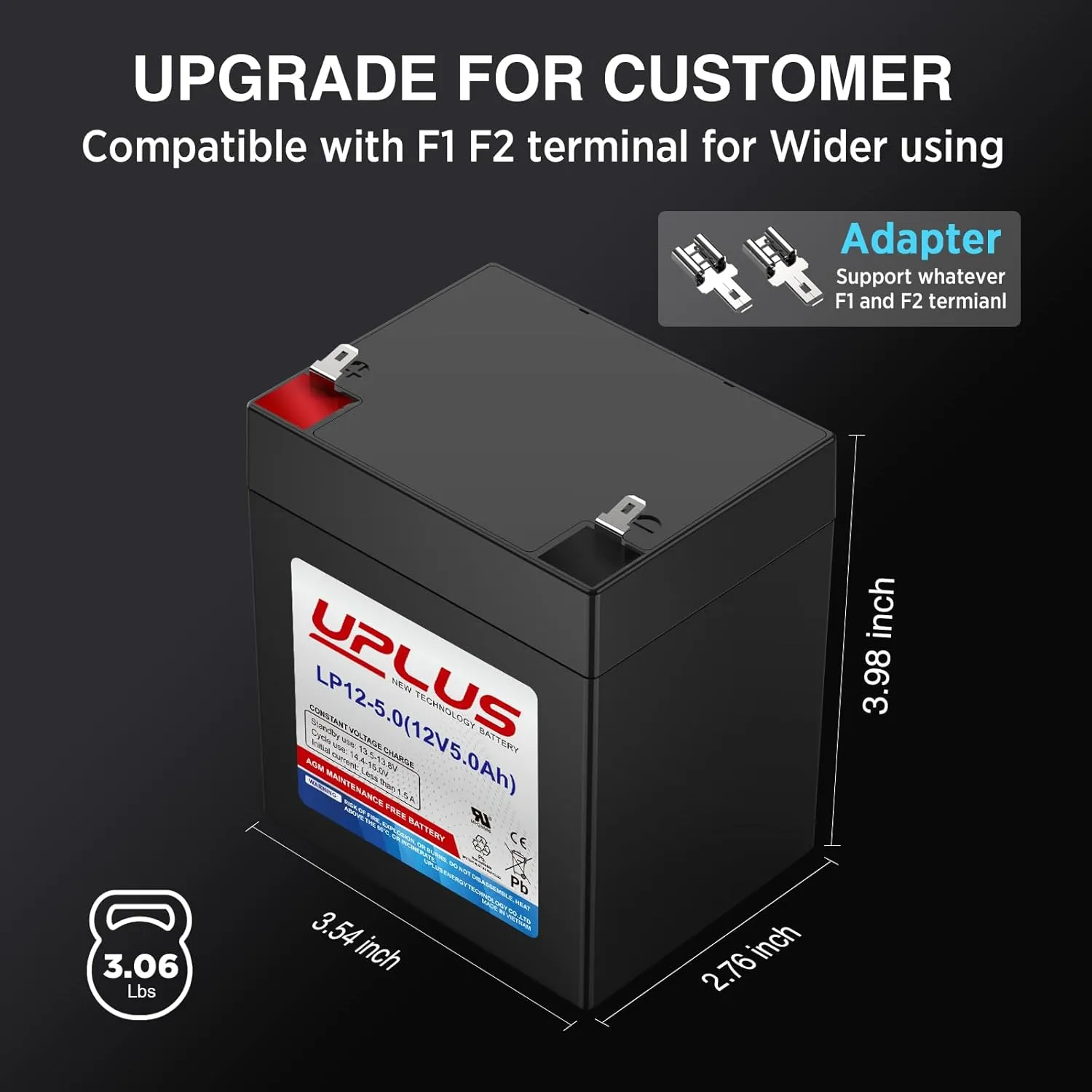 UPLUS LP12-5 12 Volt 5Ah Rechargeable AGM Battery, DJW12-4.5 SLA Battery Replacement Batteries Backup for LiftMaster/Craftsman 4228 Garage Door Opener, Security Alarm System etc.
