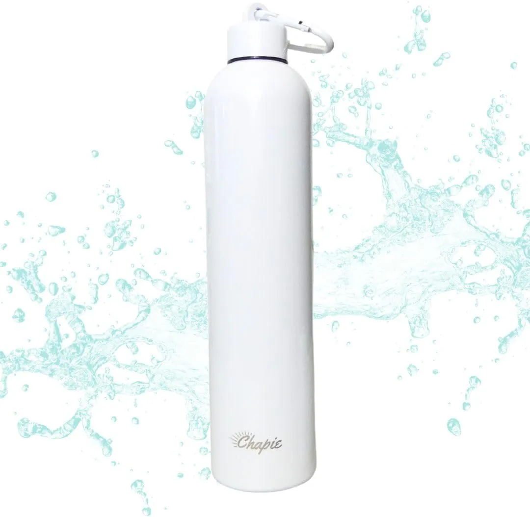 Vacuum Insulated Water Bottle - 34oz, (1L) Leakproof, Fits Any Cup Holder, Matching Carabiner, Stainless Steel, Gym, Outdoor, Sports for Men, Women & Kids - Double Walled (Pearl White)