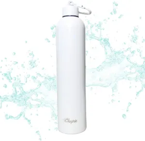 Vacuum Insulated Water Bottle - 34oz, (1L) Leakproof, Fits Any Cup Holder, Matching Carabiner, Stainless Steel, Gym, Outdoor, Sports for Men, Women & Kids - Double Walled (Pearl White)