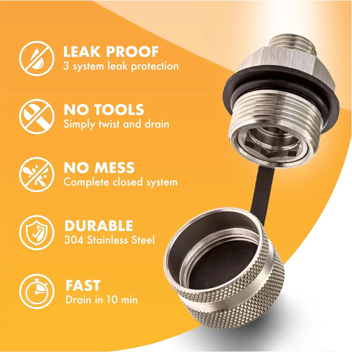 ValvoMax Oil Drain Valve - Quick Twist Oil Drain Plug for DIY Oil Changes At Home in 10 Minutes - No Tools, No Mess, No Cleanup - M16-1.50 Thread Size - Made in USA